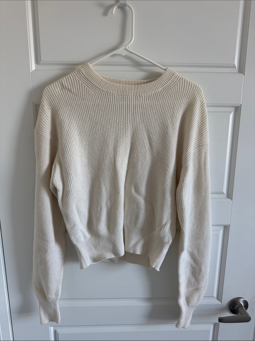 Women's Cream Ribbed Crewneck Sweater